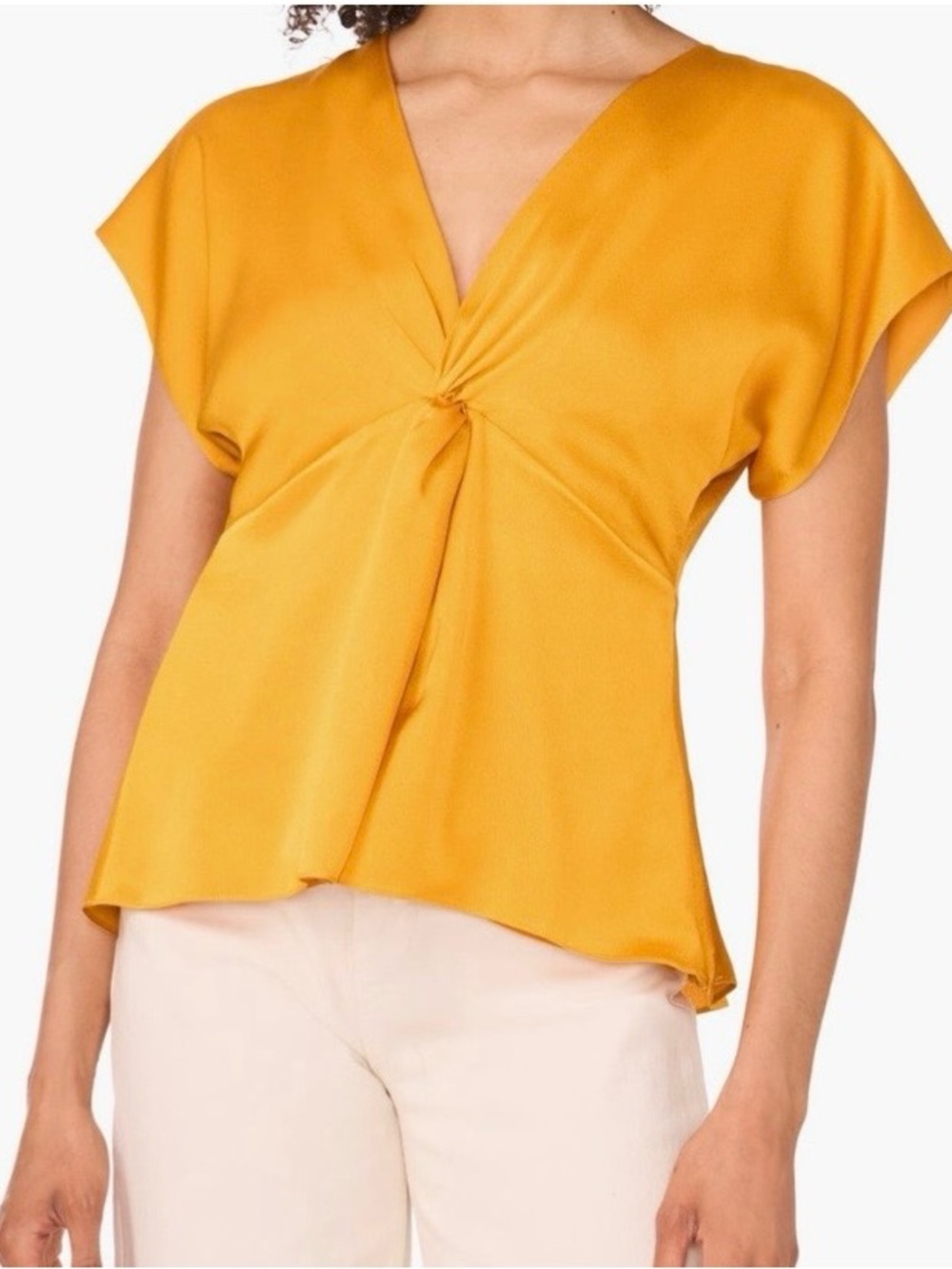 STATE Mustard Twist-Front V-Neck Blouse